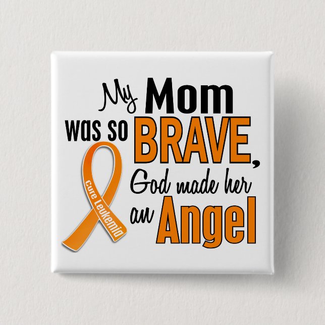 Angel Mom Leukaemia 2 Inch Square Button (Front)