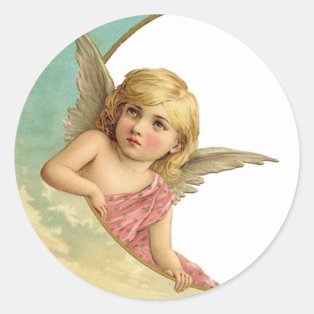 Angel Moon Classic Round Sticker (Front)