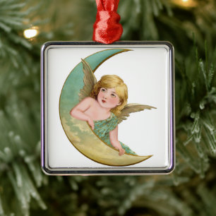 Angel Moon Painting Metal Ornament