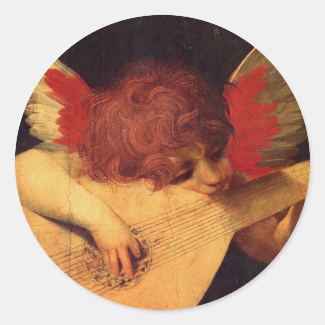 Angel Musician, Rosso Fiorentino Christian Classic Round Sticker (Front)