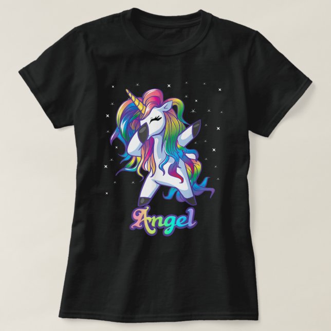 ANGEL Name Personalized Custom Rainbow Unicorn Dab T-Shirt (Design Front)
