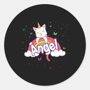 ÃNgel Name With Beautiful Caticorn Classic Round Sticker