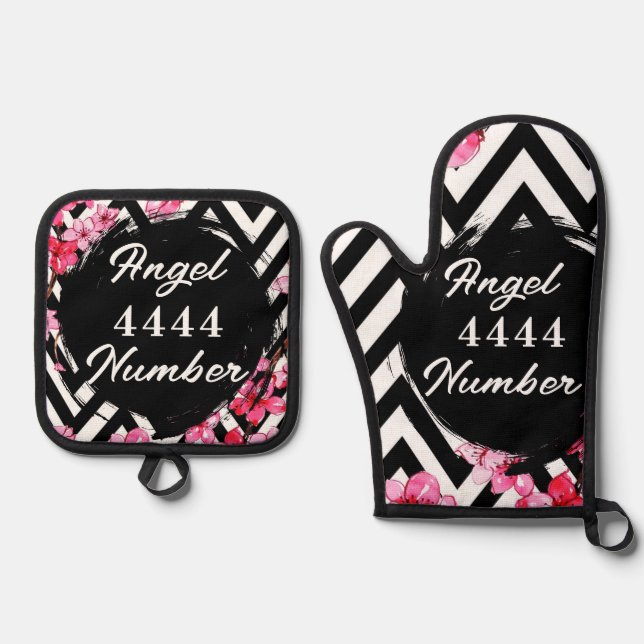 Angel Numberr "4444"  Oven Mitt & Pot Holder Set (Front)