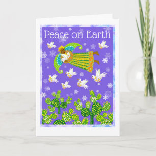 Angel of colour and doves spread the hope for peac card