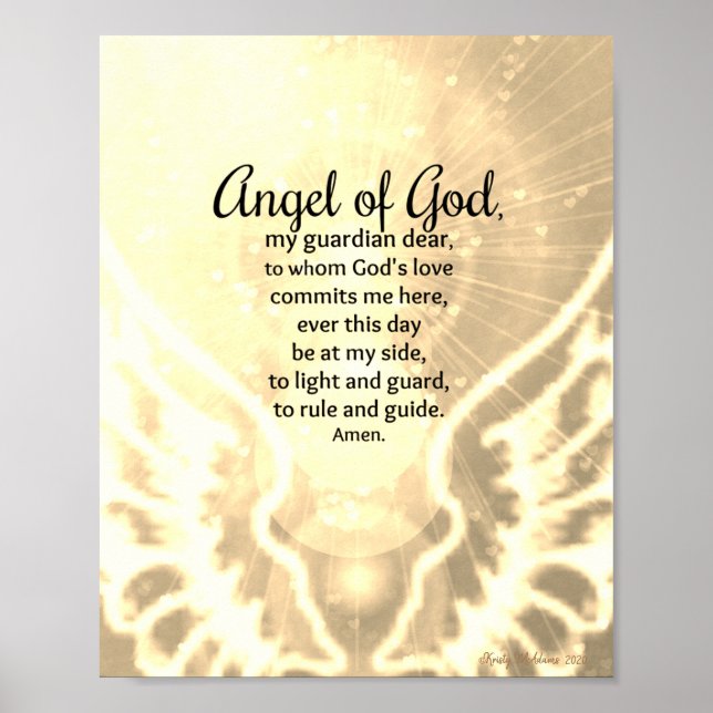 Angel of God Prayer Amber Yellow Watercolor Poster