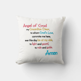 "Angel of God" Prayer Pillow: Great Gift for Kids! Throw Pillow
