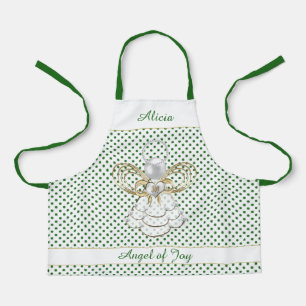 Angel of Joy Gold Filigree Christmas Green Dots Apron