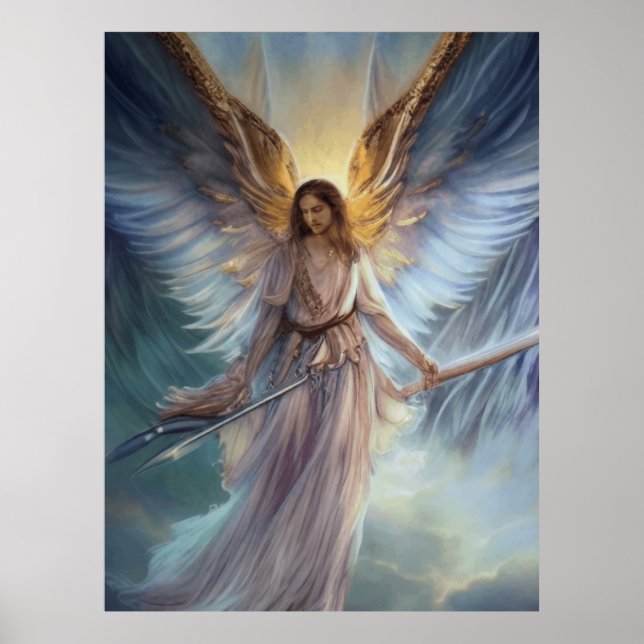 Angel Of Protection In Light Blue Watercolor  Poster (Front)