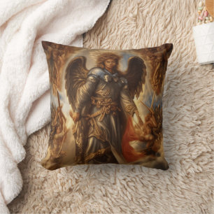 Angel Of Protection In Watercolor Armor Throw Pillow