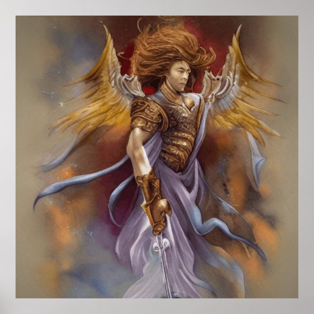 Angel Of Protection In Watercolor Lavender Poster (Front)