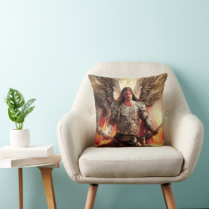 Angel Of Protection In Watercolor Orange Throw Pillow