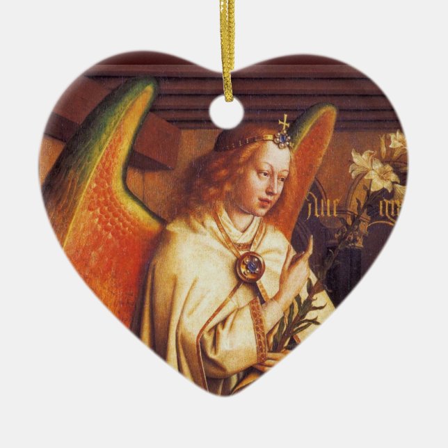 Angel of the Annunciation Christmas Heart Ceramic Ornament (Front)
