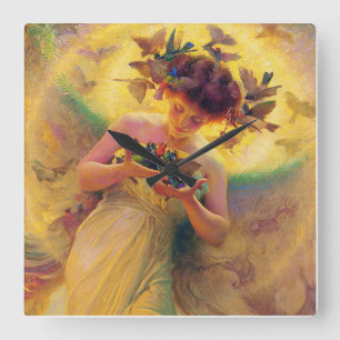 “Angel of the Birds” by Franz Dvorak Square Wall Clock