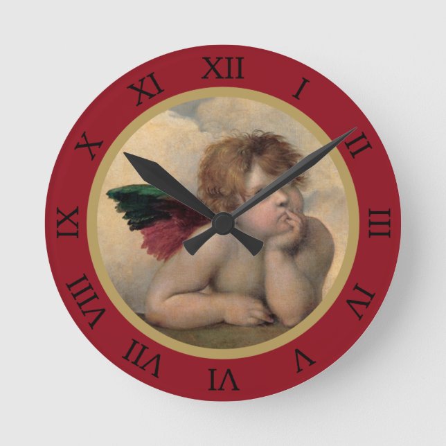 Angel of the Sistine Madonna by Raphael Round Clock (Front)