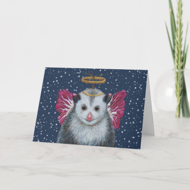 Angel Opie the opossum holiday card (Front)