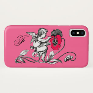 ANGEL PAINTING A PINK FLOWER,MONOGRAM iPhone X CASE