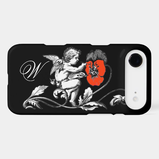 ANGEL PAINTING A RED FLOWER,MONOGRAM ,Black (Back (Horizontal))