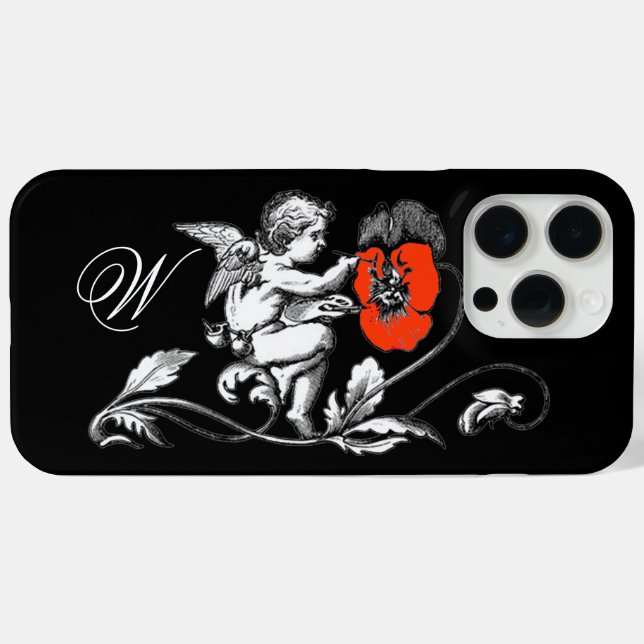 ANGEL PAINTING A RED FLOWER,MONOGRAM ,Black Case-Mate iPhone Case (Back (Horizontal))