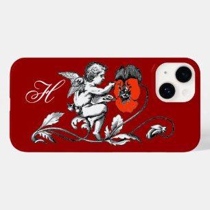 ANGEL PAINTING A RED FLOWER,MONOGRAM ,Red Case-Mate iPhone 14 Case