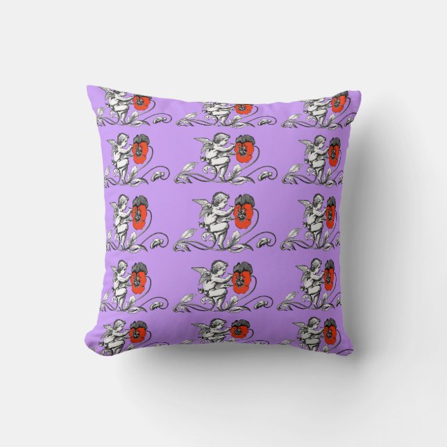 Angel Painting A Red Flower purple Throw Pillow (Front)