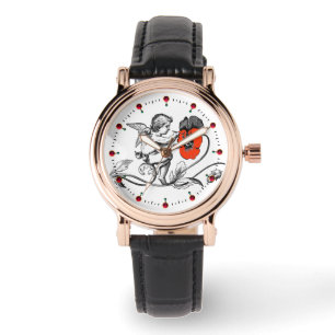 ANGEL PAINTING A RED FLOWER  Retro Vintage Style Watch