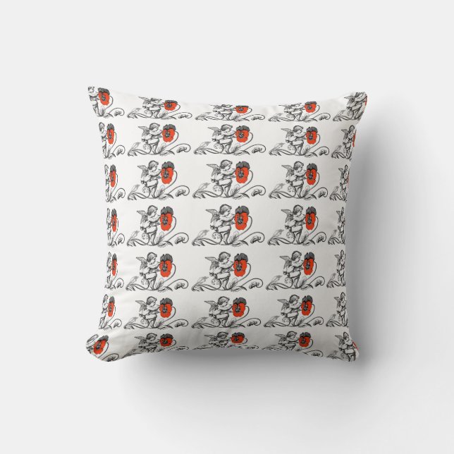 Angel Painting A Red Flower Throw Pillow (Front)