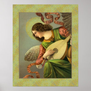 Angel Painting With Mandolin Poster