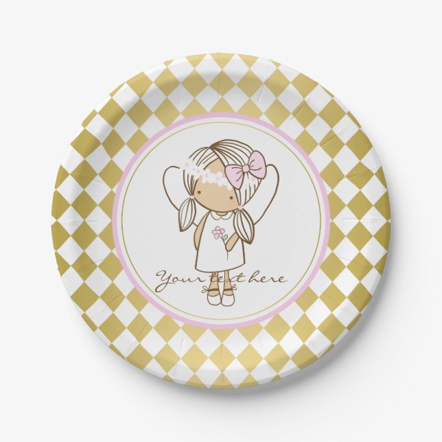 Angel Paper Plates-Gold & Pink Paper Plate (Front)