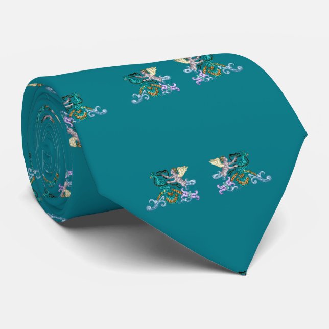 Angel & Peacock Vintage Illustration Tie (Rolled)