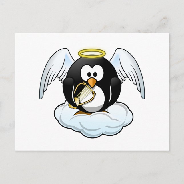 Angel Penguin on A Cloud Postcard (Front)