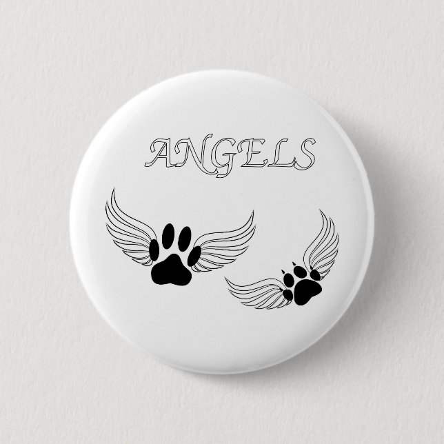 Angel Pet Paws 2 Inch Round Button (Front)