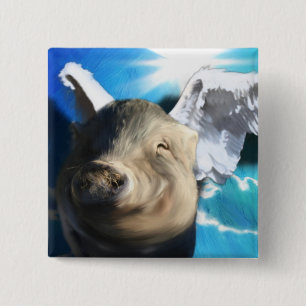 Angel Pig 2 Inch Square Button