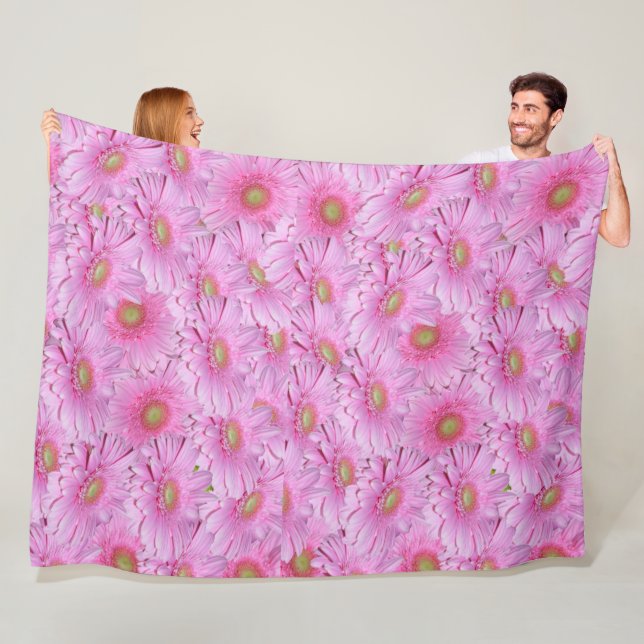 Angel Pink Gerbera Flowers, Large Fleece Blanket (In Situ)