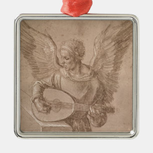 Angel playing a lute, 1491 metal ornament
