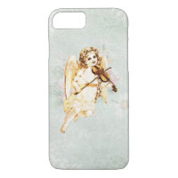 Angel Playing a Violin on Vintage Paper Background