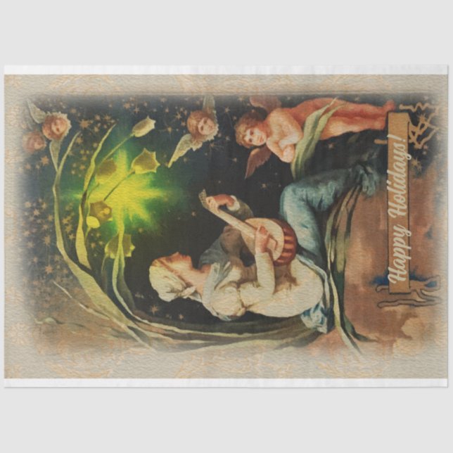 Angel Playing Guitar Greetings Christmas Eve Tissue Paper (Front)