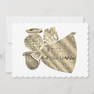 Angel Playing Harp Elegant Gold White Christmas Holiday Card