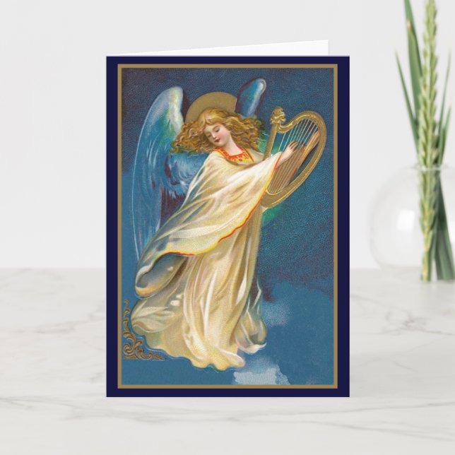 Angel Playing Harp Holiday Card (Front)