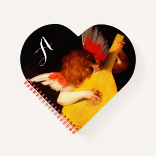 ANGEL PLAYING LUTE Music Making Cherub Monogram Notebook