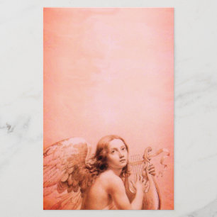 ANGEL PLAYING LYRA OVER THE CLOUDS Antique Red Stationery