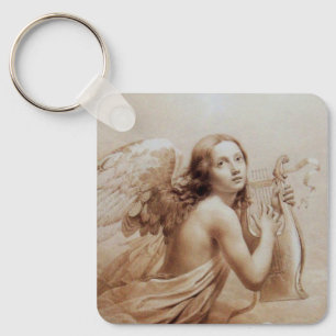 ANGEL PLAYING LYRA OVER THE CLOUDS brown Keychain