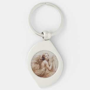 ANGEL PLAYING LYRA OVER THE CLOUDS brown Keychain