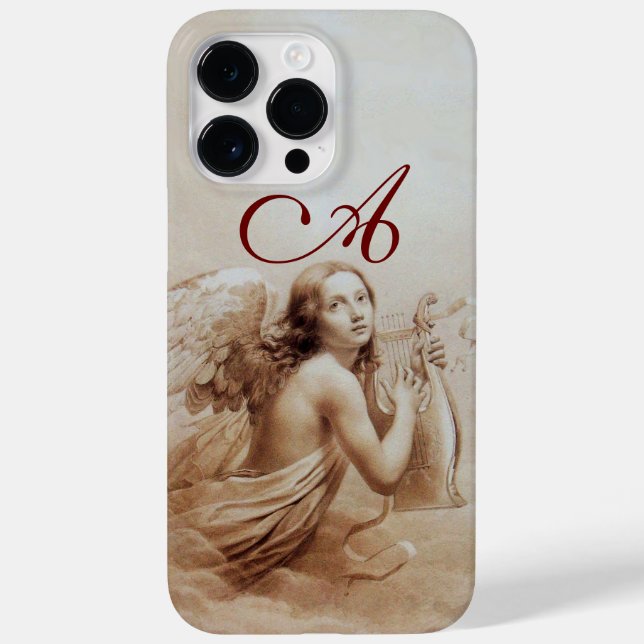 ANGEL PLAYING LYRA OVER THE CLOUDS brown monogram Case-Mate iPhone Case (Back)