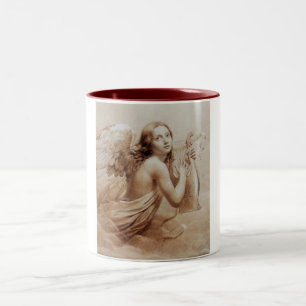 ANGEL PLAYING LYRA OVER THE CLOUDS brown Two-Tone Coffee Mug