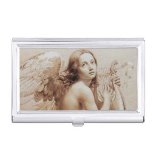 ANGEL PLAYING LYRA OVER THE CLOUDS BUSINESS CARD HOLDER