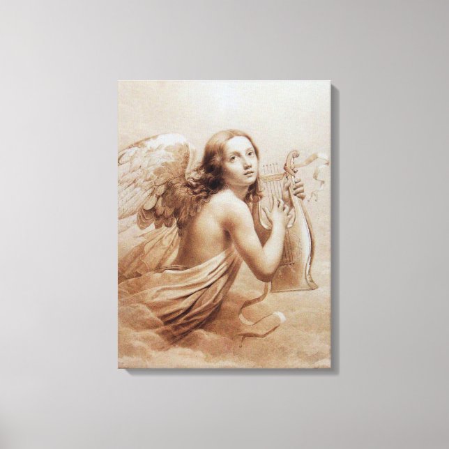 ANGEL PLAYING LYRA OVER THE CLOUDS CANVAS PRINT (Front)
