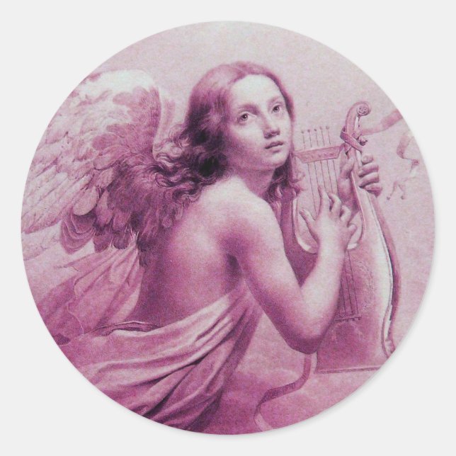 ANGEL PLAYING LYRA OVER THE CLOUDS CLASSIC ROUND STICKER (Front)