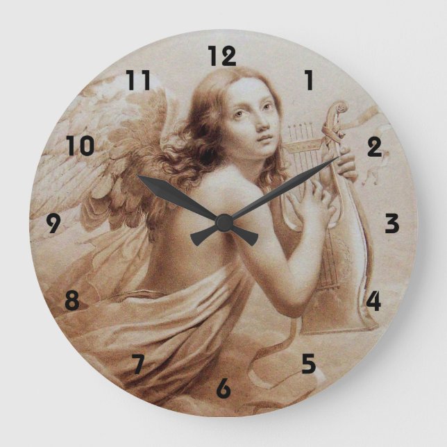 ANGEL PLAYING LYRA OVER THE CLOUDS LARGE CLOCK (Front)