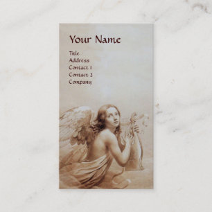 ANGEL PLAYING LYRA OVER THE CLOUDS Monogram Business Card
