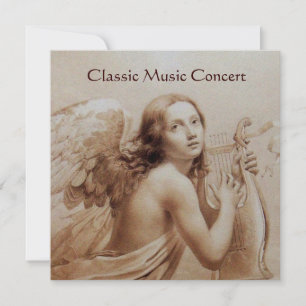 ANGEL PLAYING LYRA OVER THE CLOUDS,Monogram Gold Invitation